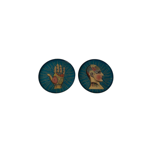 Set of Two Metal Palm and Phrenology Head Round Coasters - Ashton and Finch