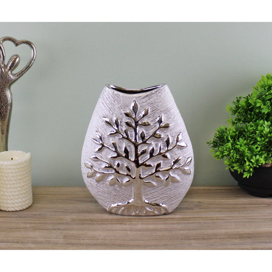 Ceramic Silver Tree Of Life Vase 20cm - Ashton and Finch