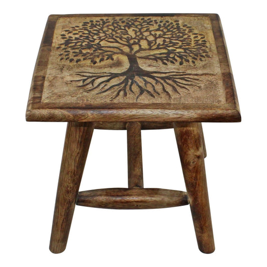 Tree of Life Hand Carved Stool, 25cm - Ashton and Finch