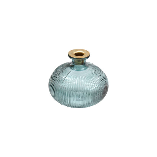 Blue Ribbed Glass Candle Holder - Ashton and Finch