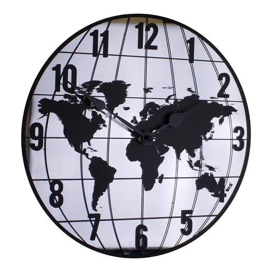 Mirrored Clock Featuring Map Of The World Design 30cm - Ashton and Finch