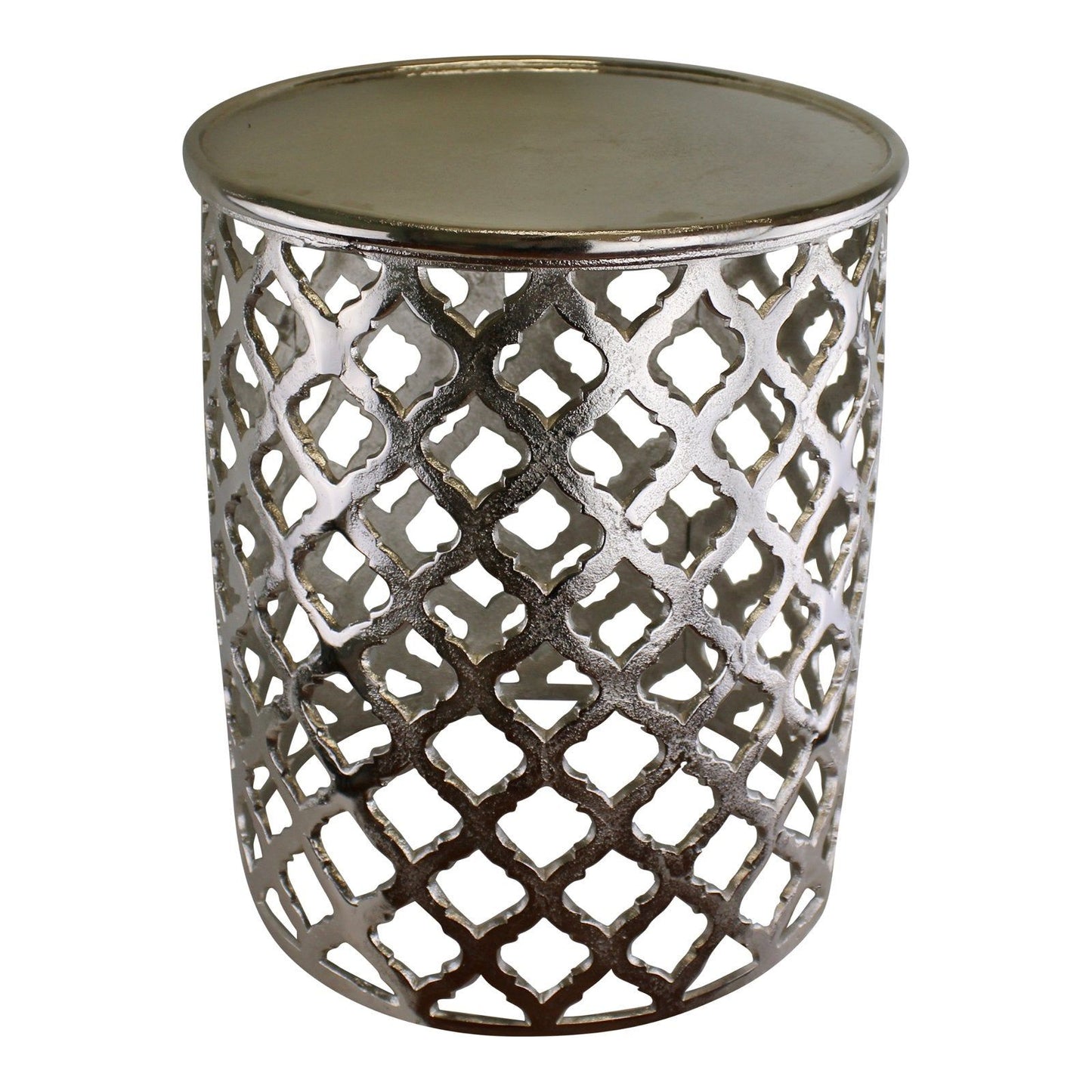 Decorative Silver Metal Side Table, Lattice design - Ashton and Finch