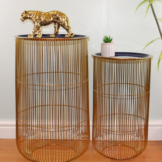 Set of 2 Decorative Side Tables in Gold & Navy Blue - Ashton and Finch