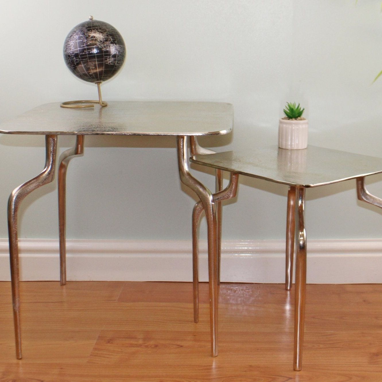 Set of 2 Square, Silver Metal Side Tables - Ashton and Finch