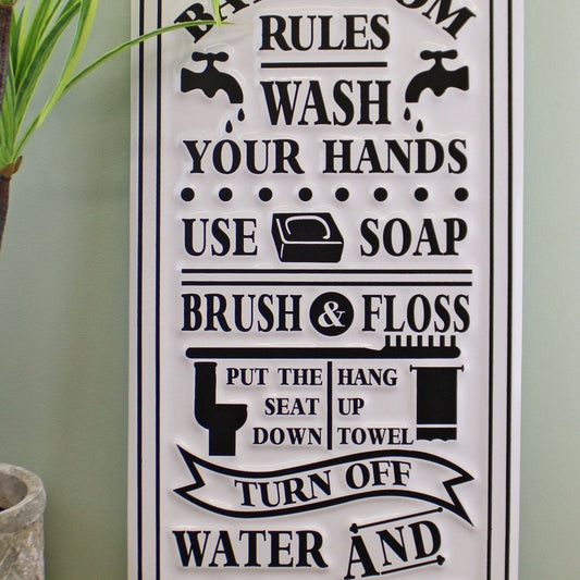 Metal, Wall Hanging Bathroom Rules Plaque, 60x30cm - Ashton and Finch
