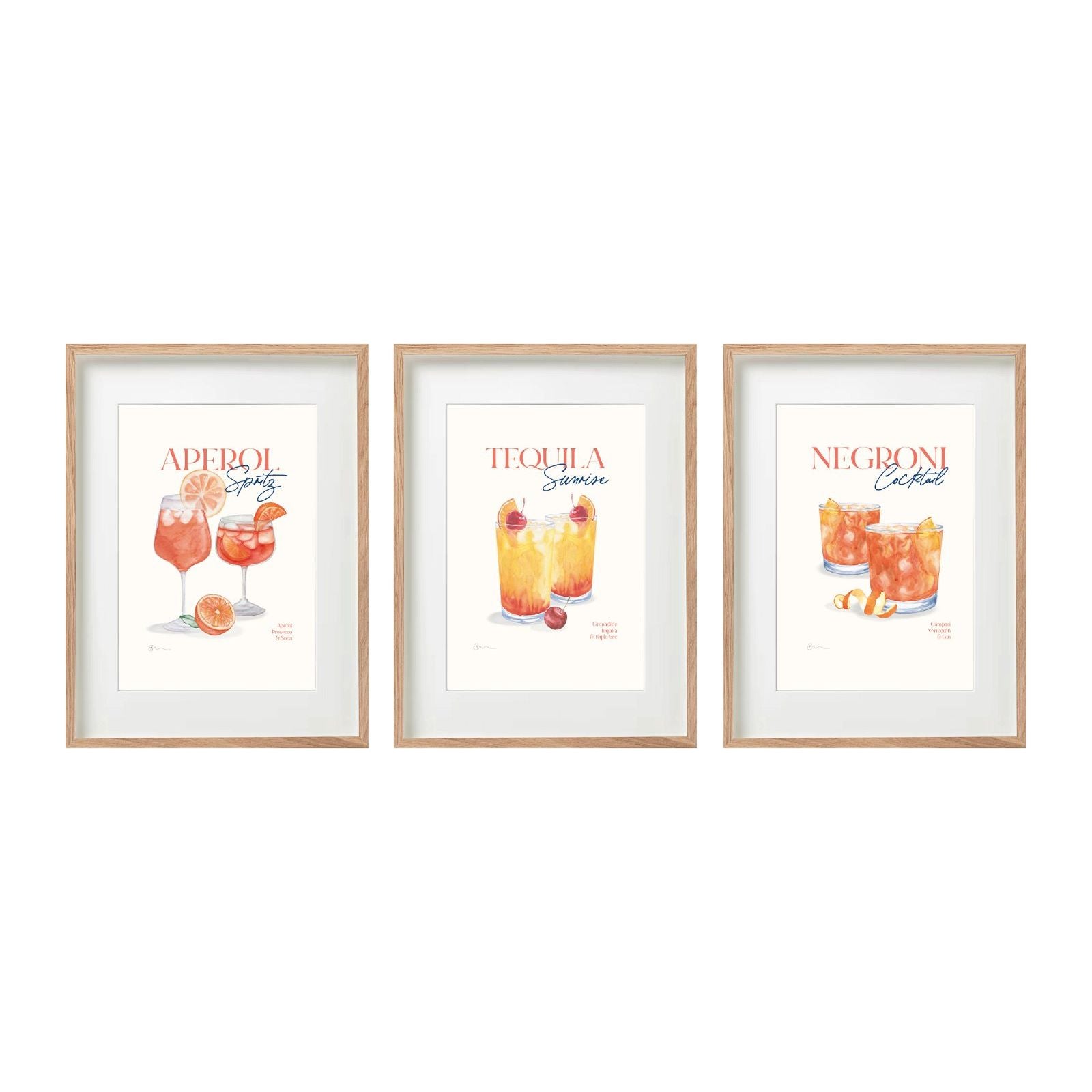 Set of Three Cocktail Recipe Wall Art in Frames - Ashton and Finch