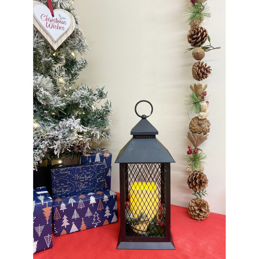 Black Christmas Storm Lantern With LED Candle - Ashton and Finch