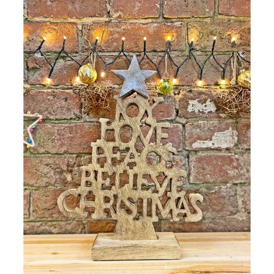 Wooden Christmas Tree Words Ornament 26cm - Ashton and Finch