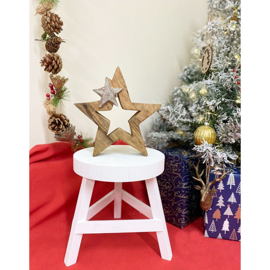 Wood & Silver Metal Star Decoration 20cm - Ashton and Finch