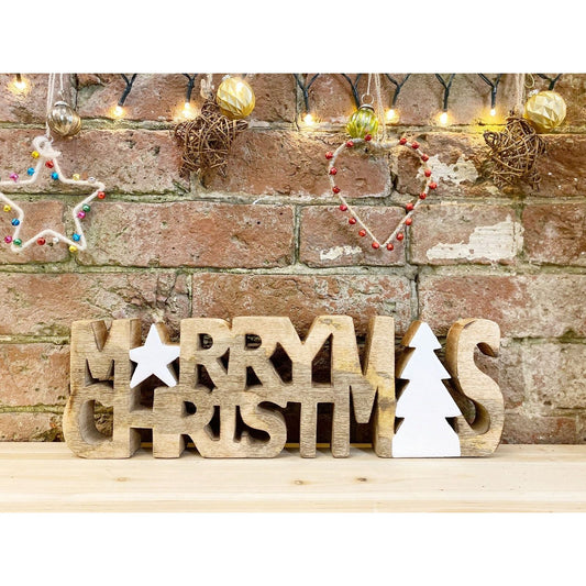 Wooden Carved Merry Christmas Word Ornament - Ashton and Finch