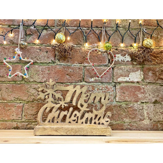 Wood Carved Merry Christmas Script On Base - Ashton and Finch