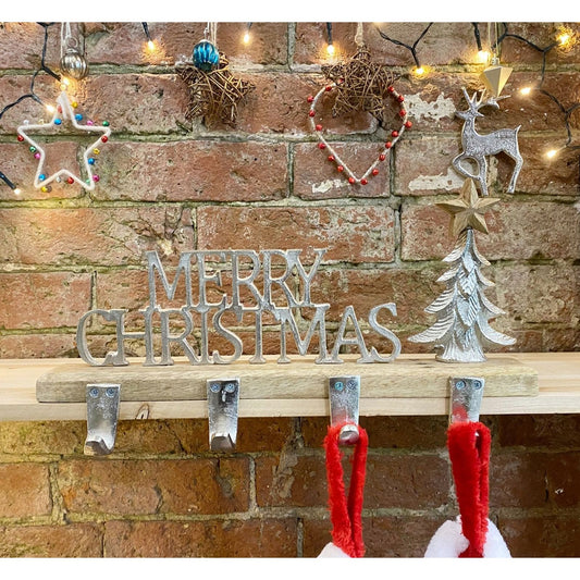 Silver Metal 4 Hook Christmas Stocking Hanger & Tree - Ashton and Finch