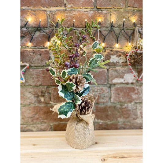 Pinecone & Berries Display In Hessian Sack - Ashton and Finch