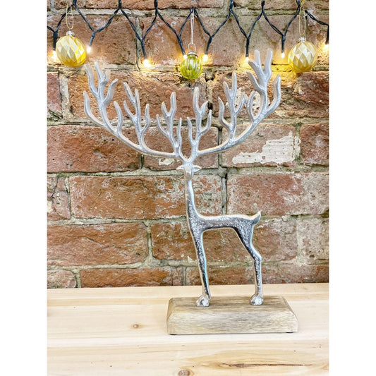 Silver Metal Deer On Wood Base - Ashton and Finch
