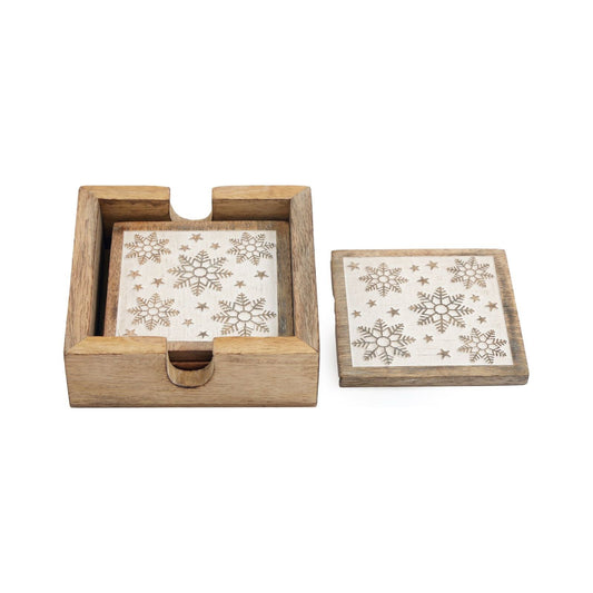Set of Four Wooden Snowflake Coasters - Ashton and Finch