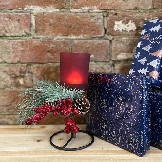 Christmas Tartan Tea Light Holder On Metal Stand 20.5cm - Ashton and Finch