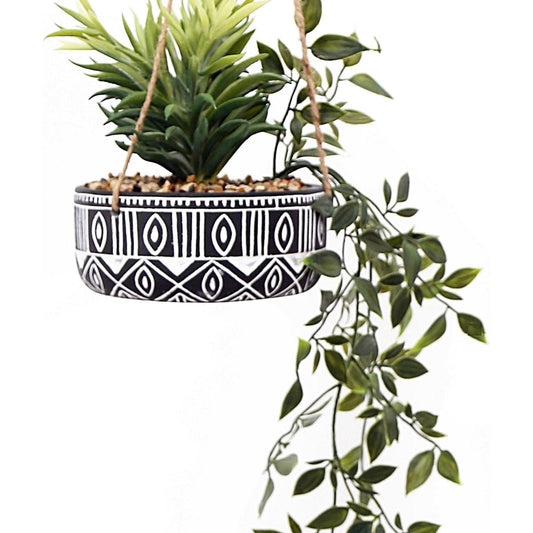 Black Ceramic Hanging Pot with Plants - Ashton and Finch