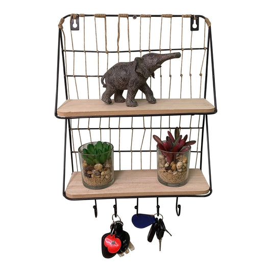 Synergy Wooden Shelf with 4 Hooks - Ashton and Finch