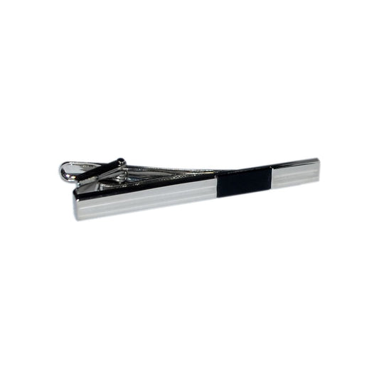 Silver Tie Clip with Groove and Black Insert  | Ashton and Finch