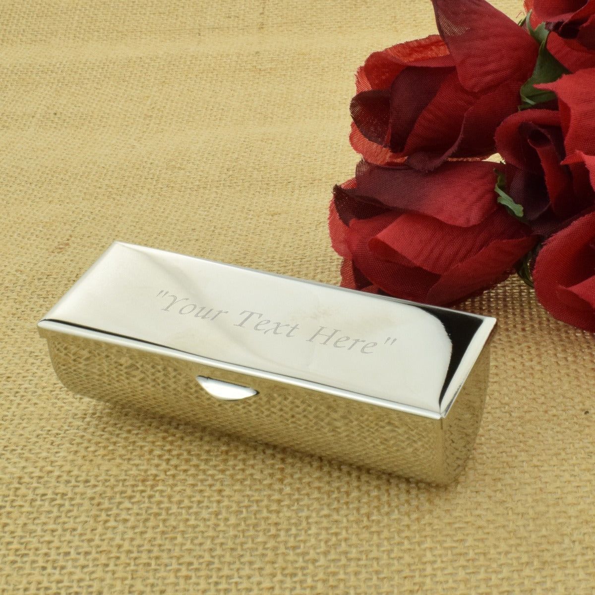 Silver finish Lipstick Holder with Mirror Engraved and Personalised  | Ashton and Finch