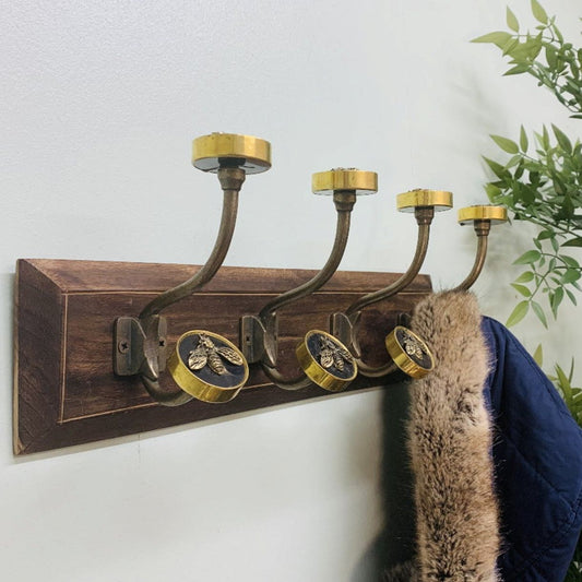 Four Bee Design Double Hooks on Wooden Base - Ashton and Finch