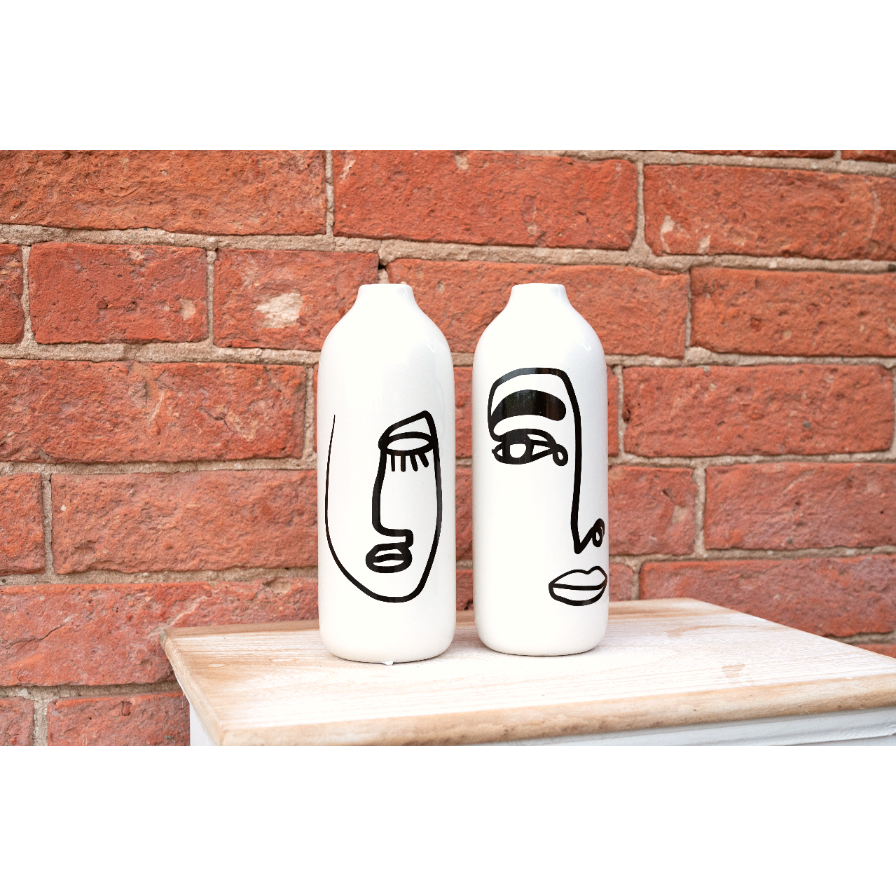 Set of 2 Monochrome Face Ceramic Vases - Ashton and Finch