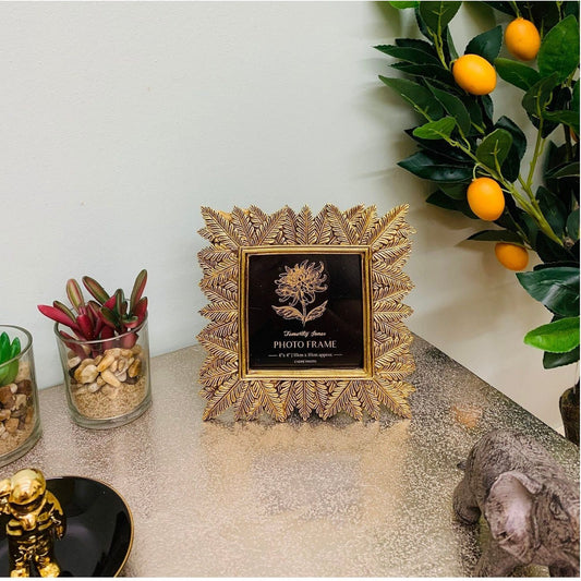Photo Frame Edged With Golden Leaf Design 4x4" - Ashton and Finch