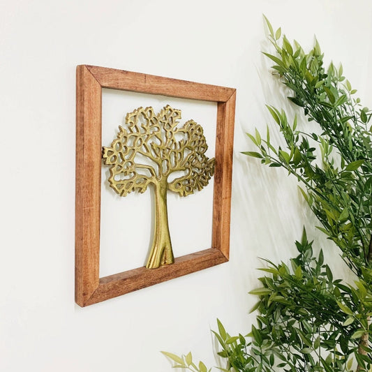 Gold Wall Hanging Tree In Wooden Frame - Ashton and Finch