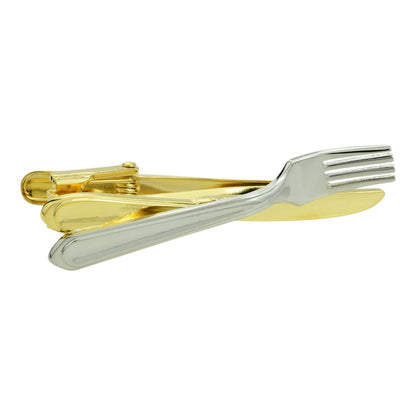 Two Tone Rhodium & Gold Plated Knife & Fork Tie Clip  | Ashton and Finch