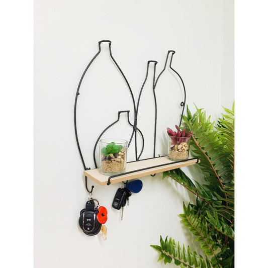 Wire Bottle Design Shelf with 4 Hooks - Ashton and Finch