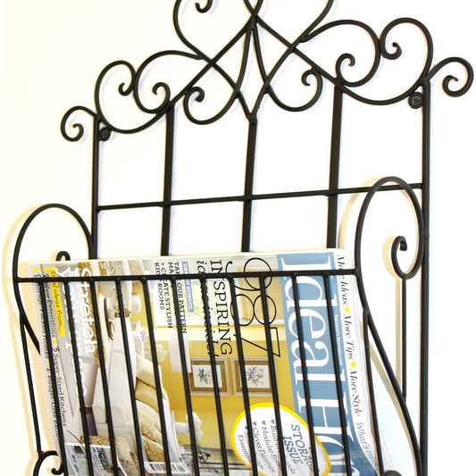 Black Scroll Wall Hanging Single Section Magazine Rack - Ashton and Finch