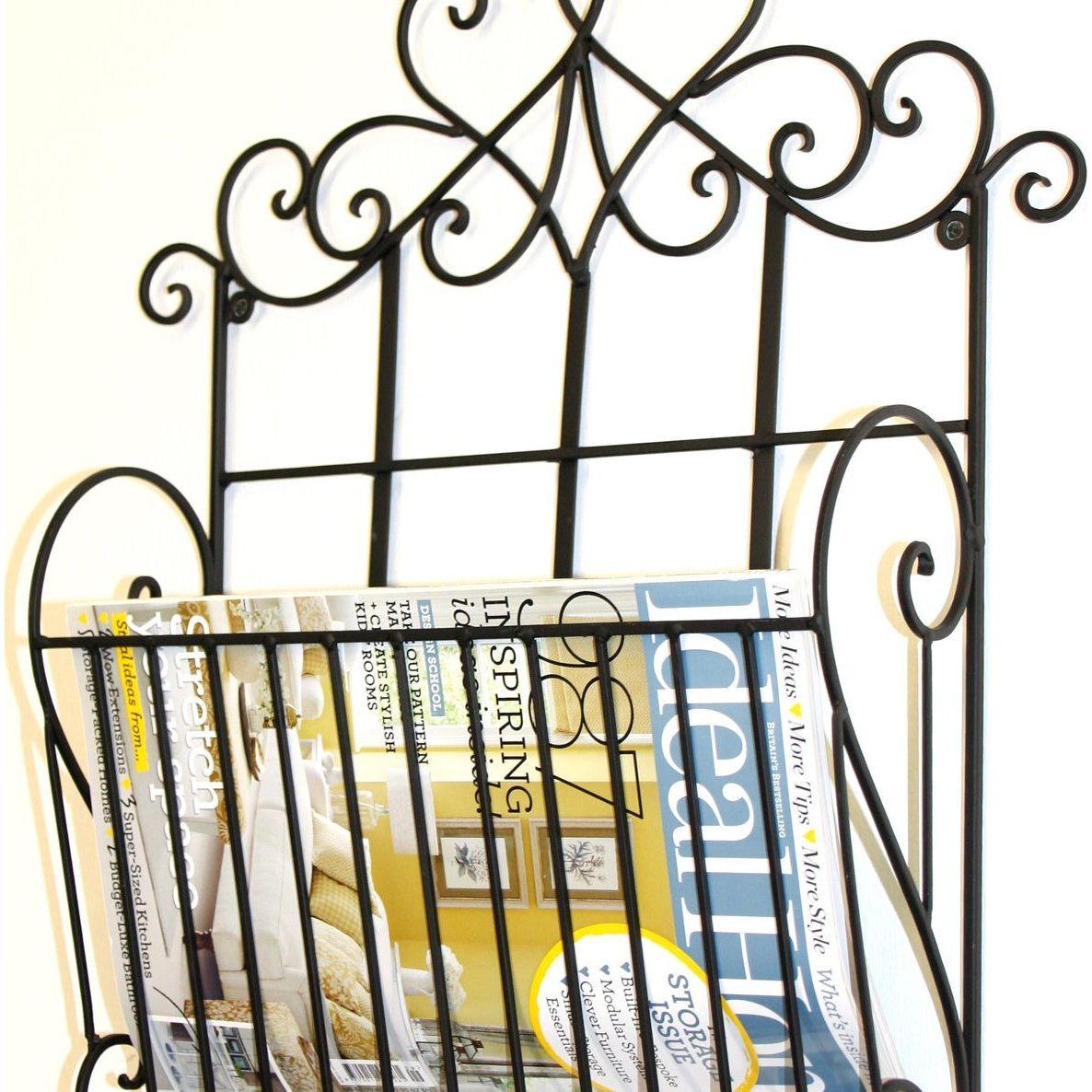 Black Scroll Wall Hanging Single Section Magazine Rack - Ashton and Finch