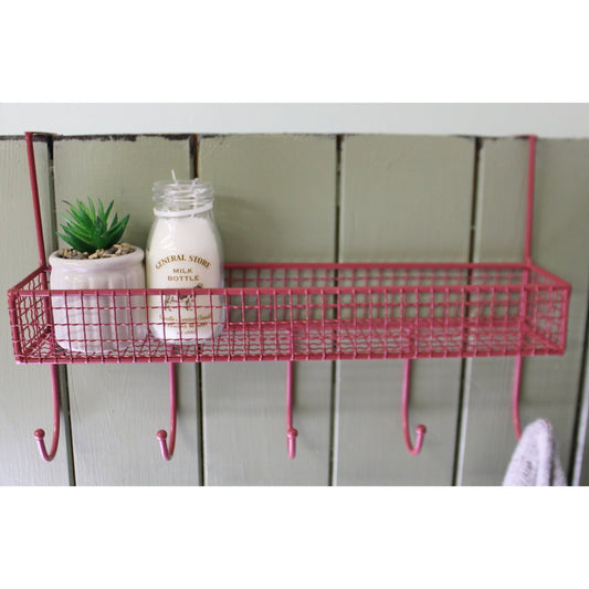 Mesh Over Door Shelf With 5 Hooks Red - Ashton and Finch