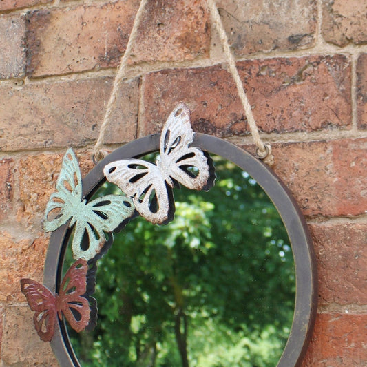 Circular Garden Mirror, Butterfly Design, 33cm - Ashton and Finch
