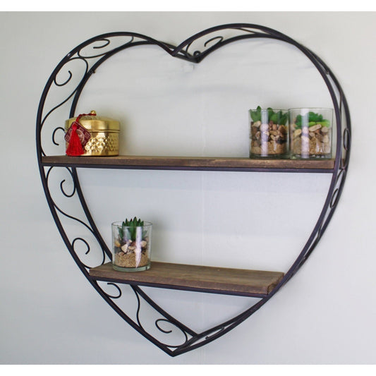 Scroll Design Heart Shaped Metal & Wood Shelf Unit - Ashton and Finch