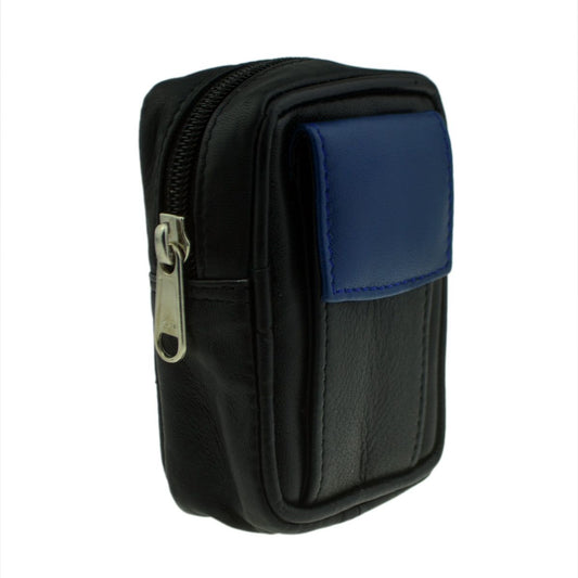 Black & Blue Leather Cigarette Packet Holder with Accessory Holder and Belt Loop - Ashton and Finch