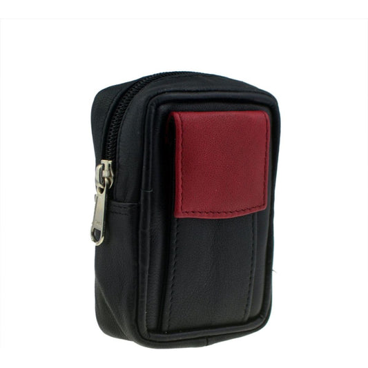 Black & Red Leather Cigarette Packet Holder with Accessory Holder and Belt Loop - Ashton and Finch