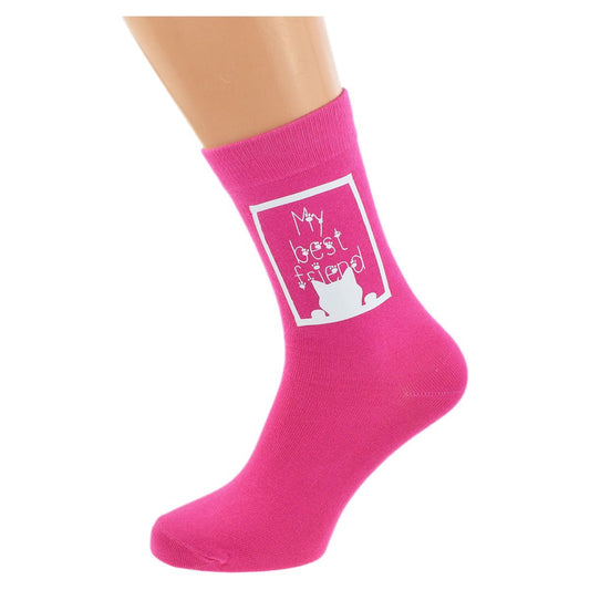 Ladies Hot Pink Best Friend Cat Socks - Ashton and Finch