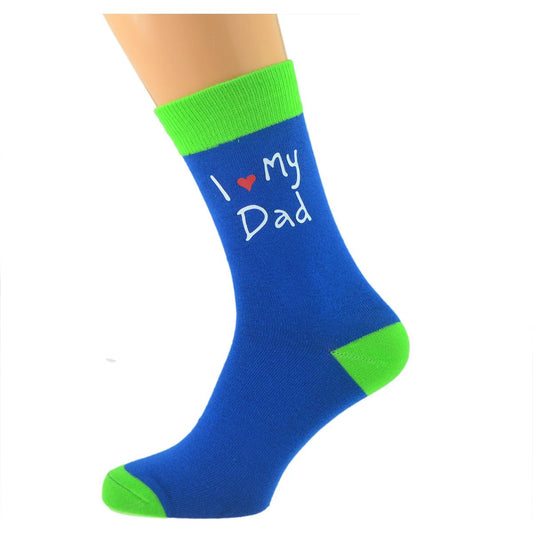 Blue & Lime Green Mens Socks with I Love my Dad Design - Ashton and Finch