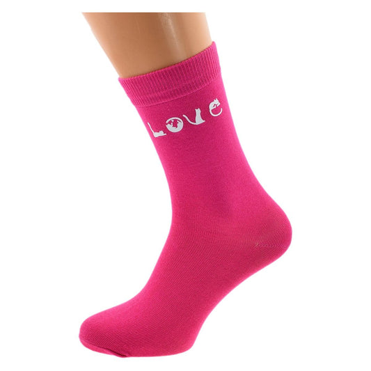 Ladies Hot Pink Love Cats Socks - Ashton and Finch
