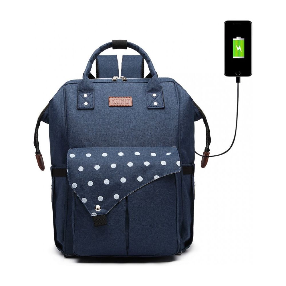 Polka Dot Maternity Backpack Bag With Usb Connectivity - Navy - Ashton and Finch