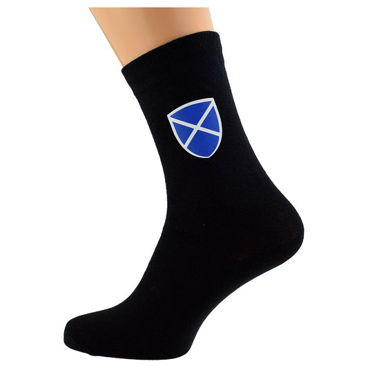 Saint Andrews Cross Shield Design Mens Scottish Black Socks - Ashton and Finch