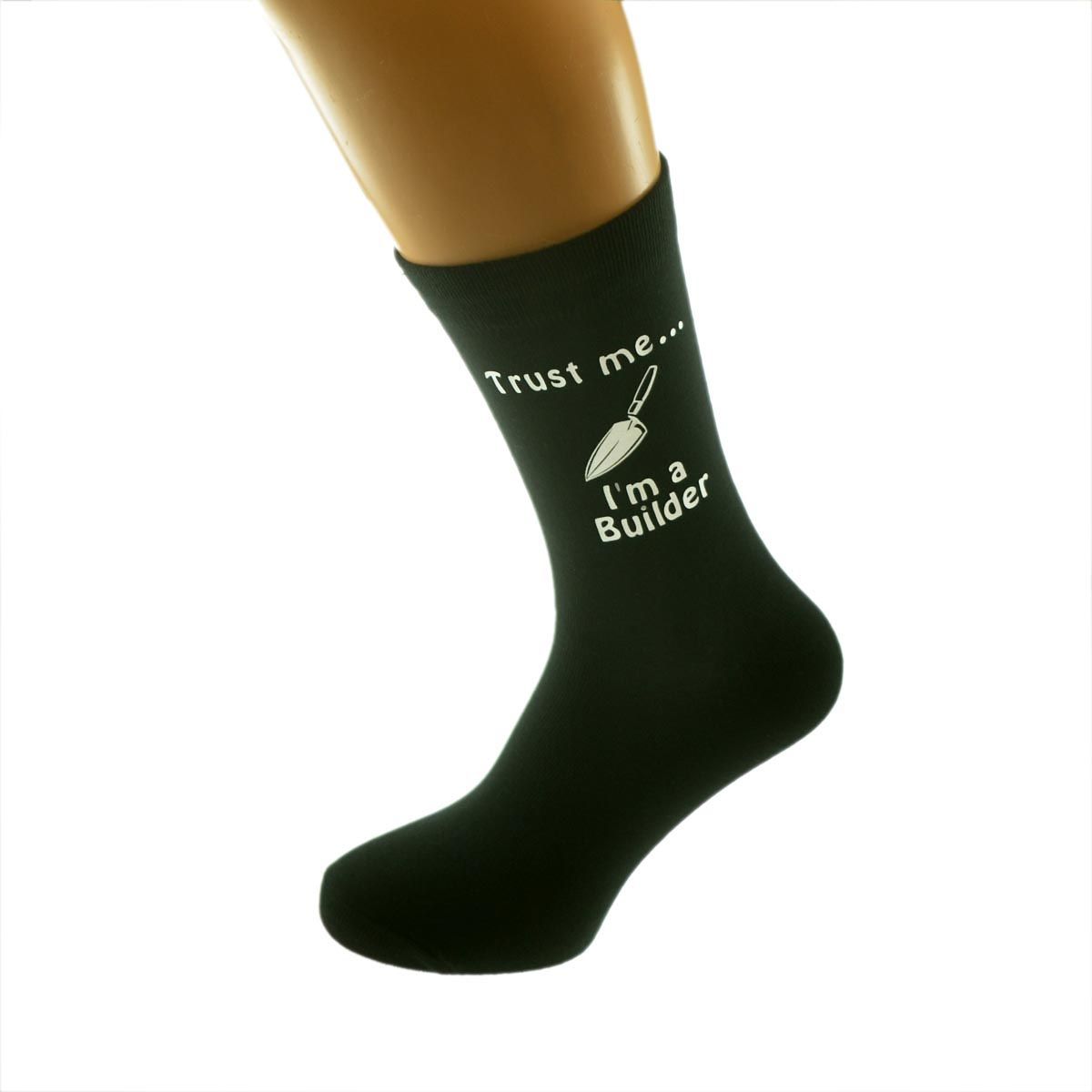 Trust me I'm a Builder with Trowel Image Mens Black Socks - Ashton and Finch