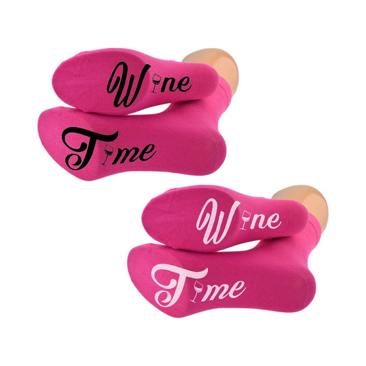 Wine Time Sole Print Ladies Hot Pink Socks - Ashton and Finch