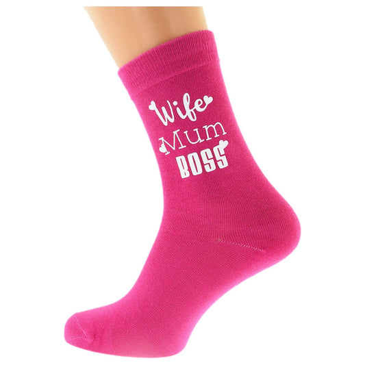 Ladies Wife Mum Boss Hot Pink Socks - Ashton and Finch