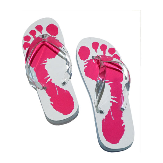 Ladies White Flip Flops with Pink Foot Design - Ashton and Finch