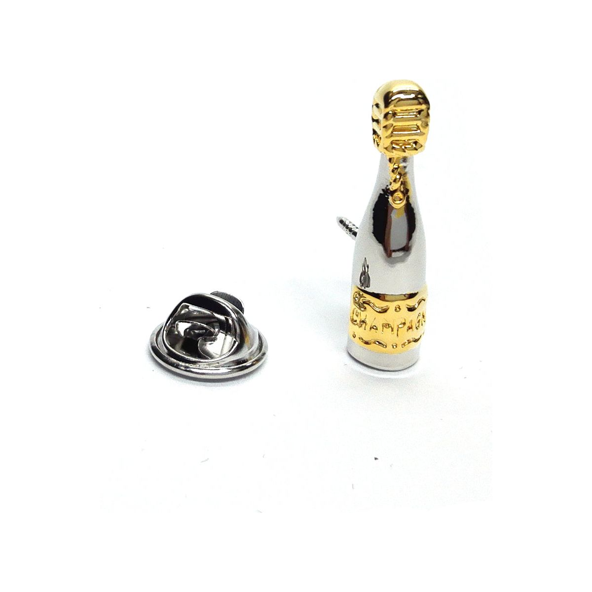 Two Tone Champagne Bottle Lapel Pin Badge - Ashton and Finch