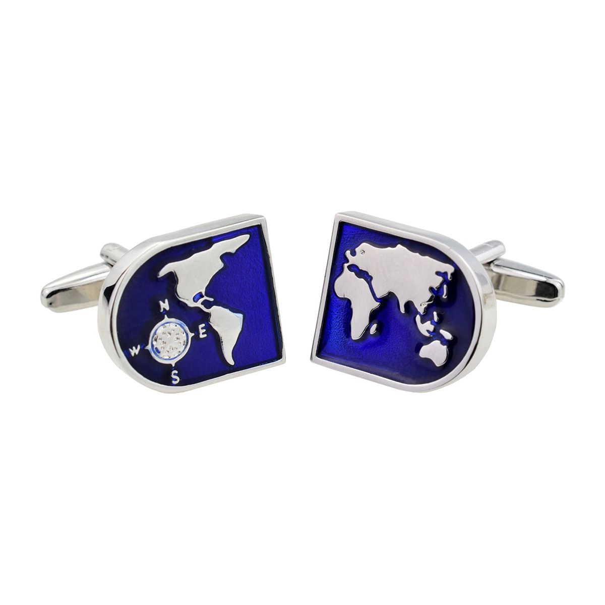 Blue Enamelled Map of the World Joining Cufflinks - Ashton and Finch