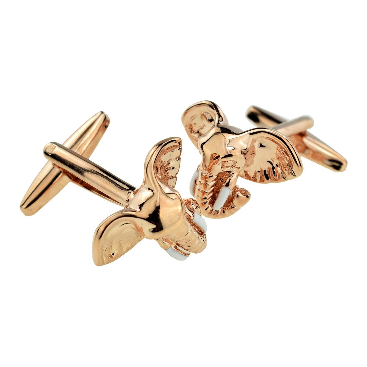 Rose Gold Plated Elephant with White Tusks Cufflinks - Ashton and Finch