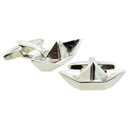 Fun Paper Boat Style Rhodium Plated Cufflinks - Ashton and Finch